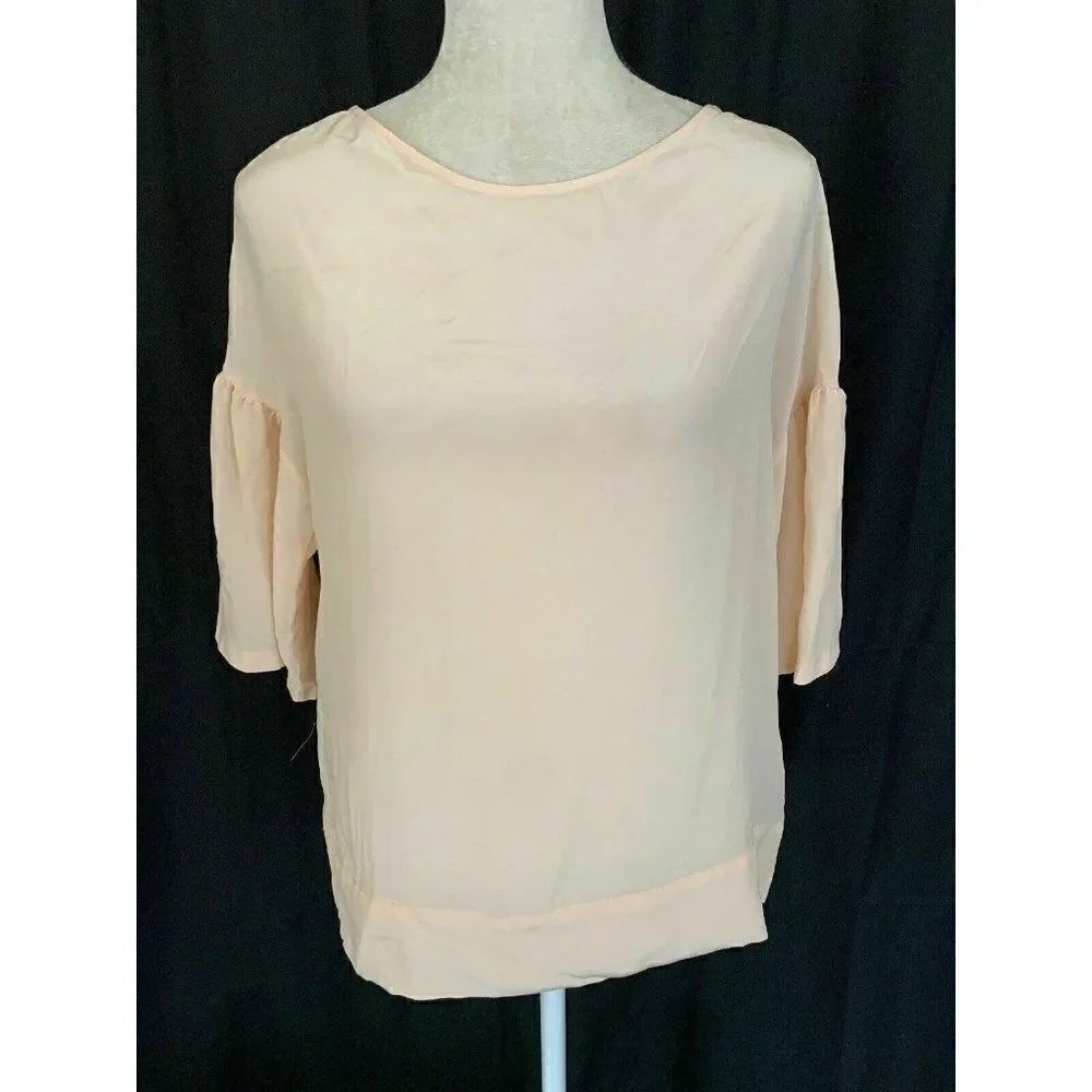 Zara Womens Solid Light Pink Long Sleeve Sheer Top Small